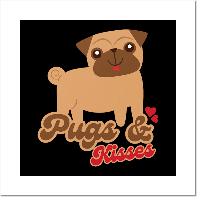 Pugs And Kisses Cute Pug Dog Valentine Wall Art by Illustradise